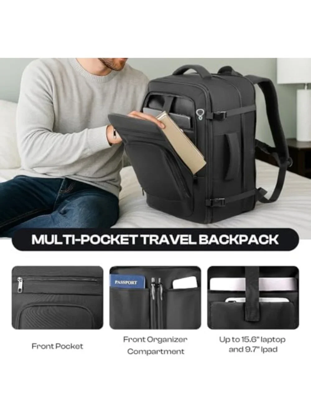 Spacious Expandable Travel Backpack 40L-50L for 17.3